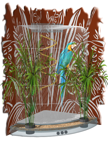 <h3>Aviaries/Cages</h3> Who says our pet birds have to be housed in unattractive cages? We custom design Aviaries that resemble a piece of art. Or dress up your old ordinary cage with one of our custom clip ons.